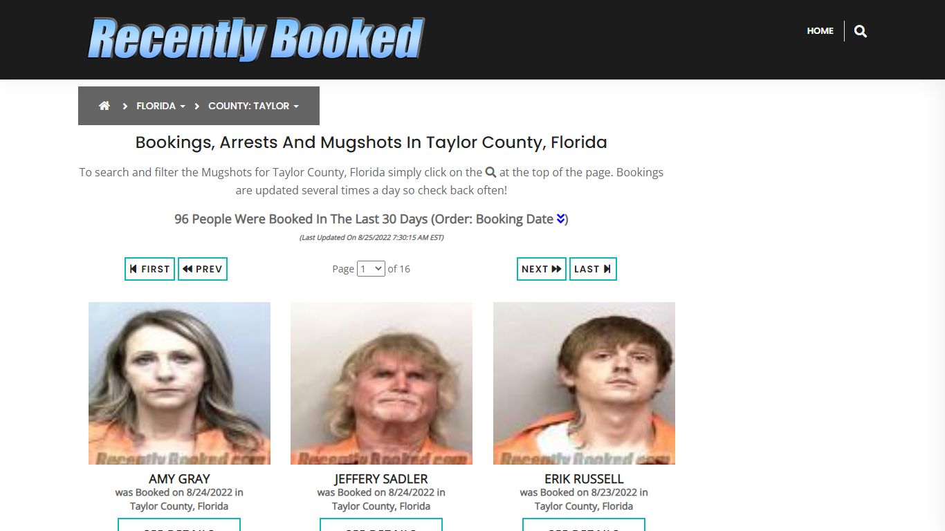 Recent bookings, Arrests, Mugshots in Taylor County, Florida